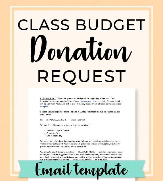 Ready to collect donations for your class budget? Use this email template to collect money from parents to put towards class parties, events, and projects for the year! Access the complete Room Mom Resource Library at www.roommomrescue.com! #roommom