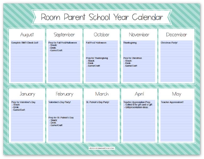 well-organized calendar for Room Parents