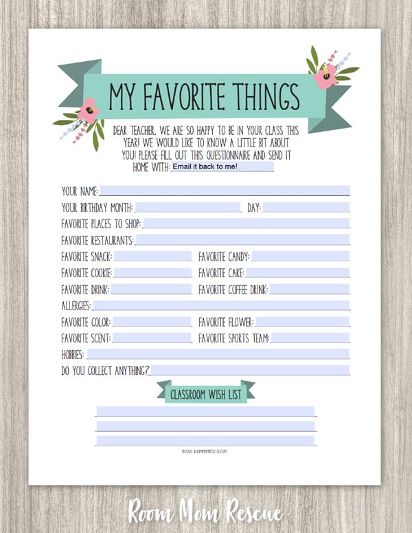 favorite things questionnaire pdf