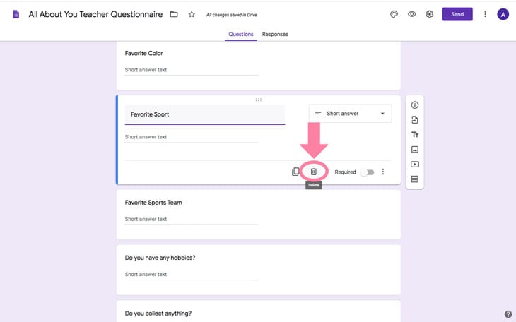 google forms teacher questionnaire all about you