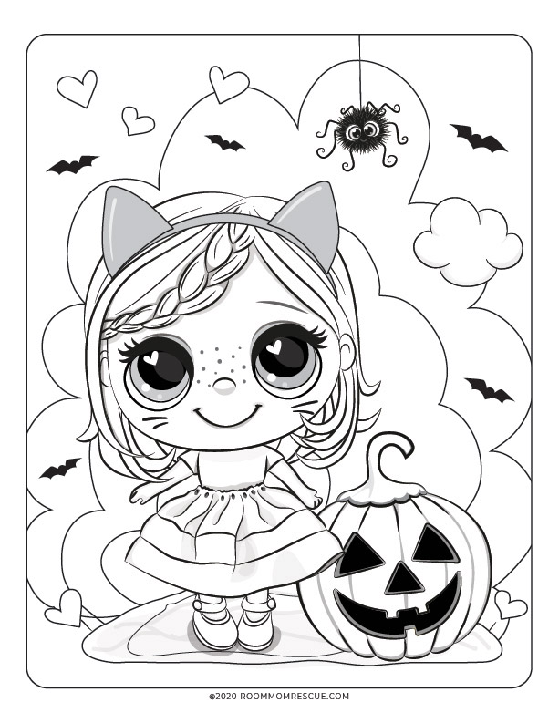 cute halloween coloring pages for kids with girl and jack o lantern