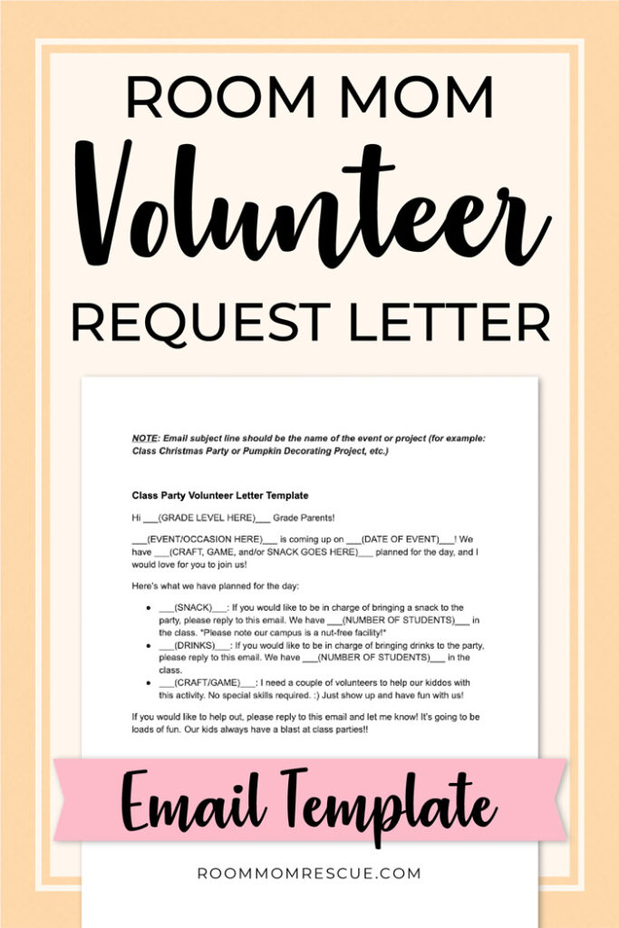 Room Mom Letter Asking for Volunteers