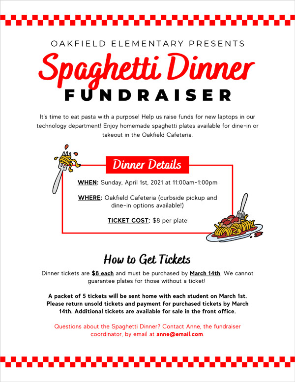 spaghetti dinner flyer printable template