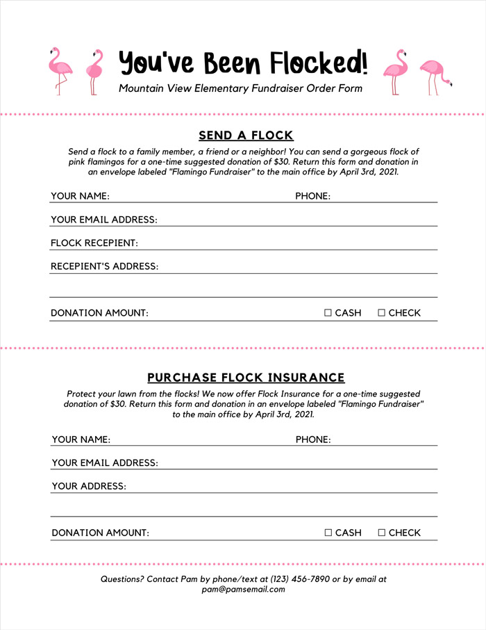 Pink Flamingo Fundraiser Order Forms