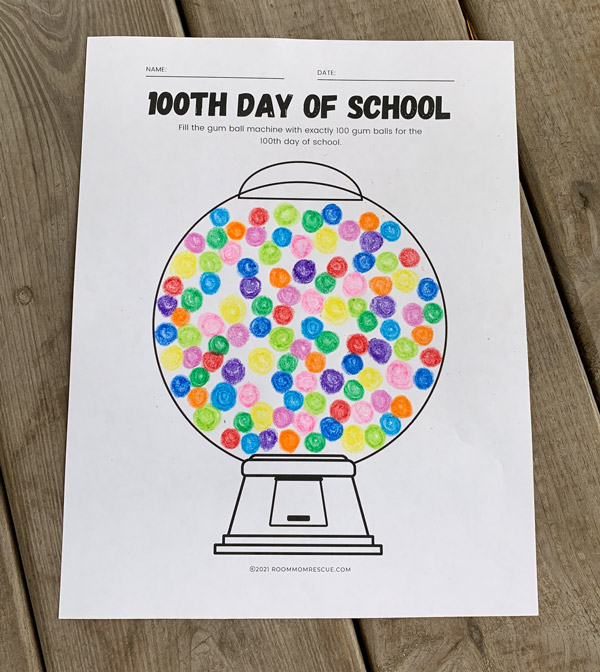 100 days of school gumball machine free printable
