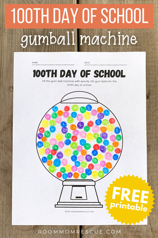 100th day of school gumball machine worksheet