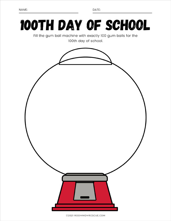 100th day of school gumball machine free printable