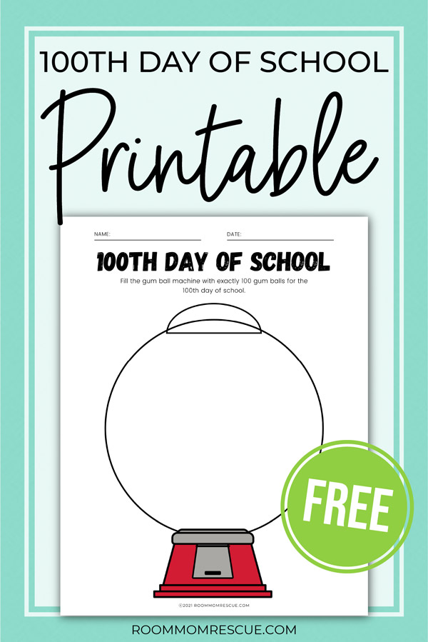 100 days of school gumball machine free worksheet