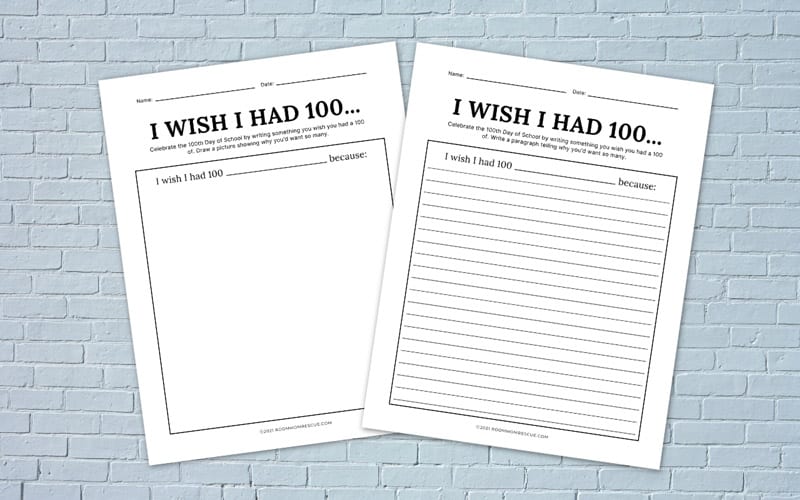 100th day of school writing prompts worksheets
