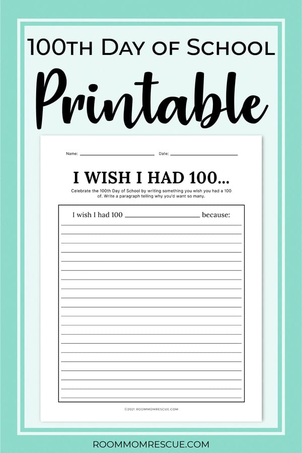 100th day of school writing prompts printables