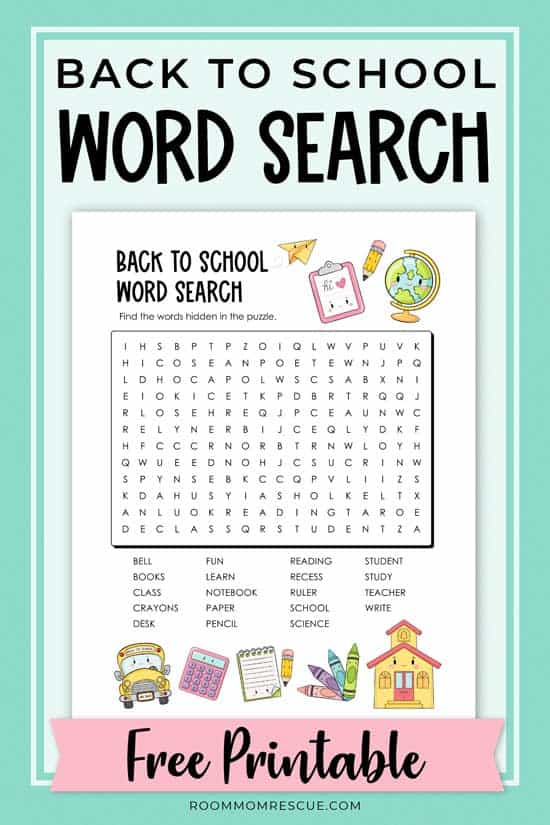 back to school word search for kids