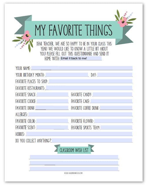Teacher Favorite Things Template Editable Free