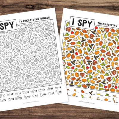 a "Thanksgiving I Spy" worksheet for kids