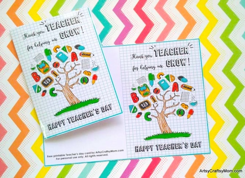 Printable teacher appreciation card on colorful background
