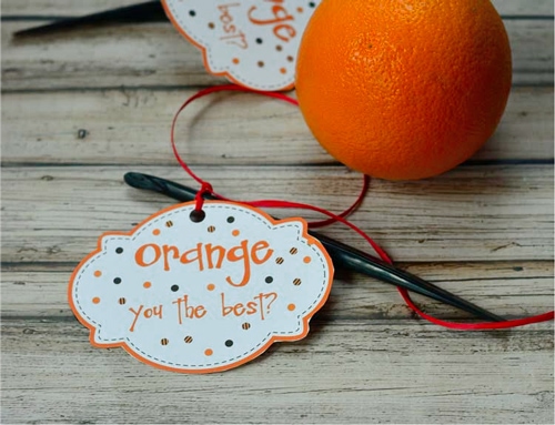 Teacher gift tag with orange and orange peeler that says Orange you the best?