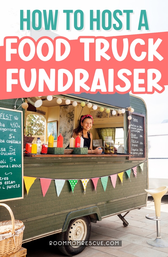 smiling woman in food truck with a text overlay that says "how to host a food truck fundraiser"