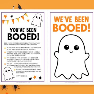 You've Been Booed and We've Been Booed Free Printable PDF with orange halloween themed background