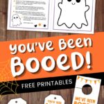 You've Been Booed and We've Been Booed Free Printable PDFs collage with dark brown background